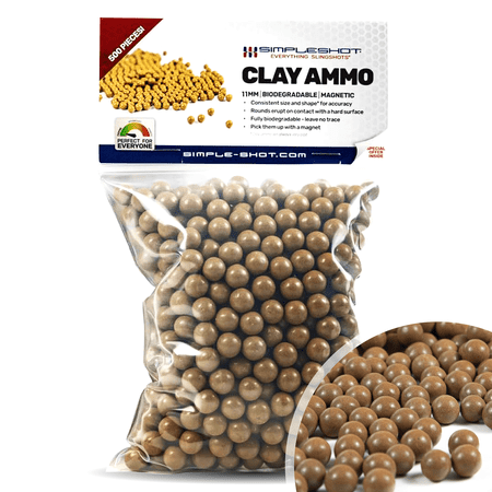 Clay Slingshot Ammo (11mm – 7/16 inch / 500pcs) with Mesh Carry Bag SimpleShot All-Natural Non-Toxic Biodegradable Magnetic Clay Ammo
