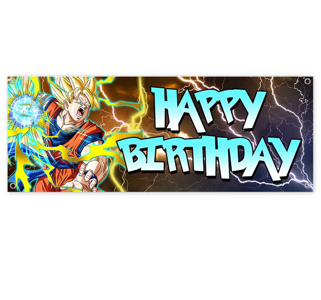 Happy Birthday Anime Goku 13 oz Vinyl Banner With Metal Grommets - image 1 of 5