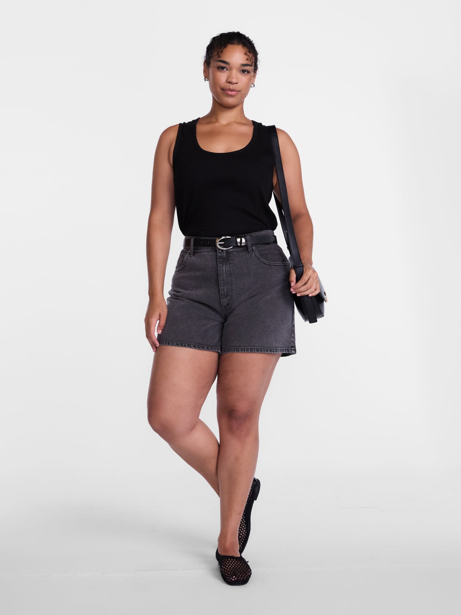 Scenario Women's High Rise A-Line Denim Shorts, 5" Inseam, Sizes 0-20