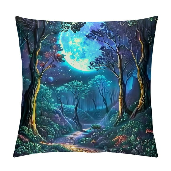 Orinice Moonlight Forest Graphic Decorative Cushion Throw Pillow Cover for Home Living Room Sofa Bed Couch - 1PC 12x12in