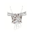thumbnail image 7 of Floral Bustier Tops Spaghetti Straps Slim Fit Boned Waist Cincher Trendy Party Club Night Out Shapewear White XL, 7 of 7