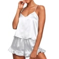 thumbnail image 5 of IROINNID Women's Casual Frill Hem Housewear Set Sleeveless Nightgown with Elastic Shorts Pajamas Set,White, 5 of 9