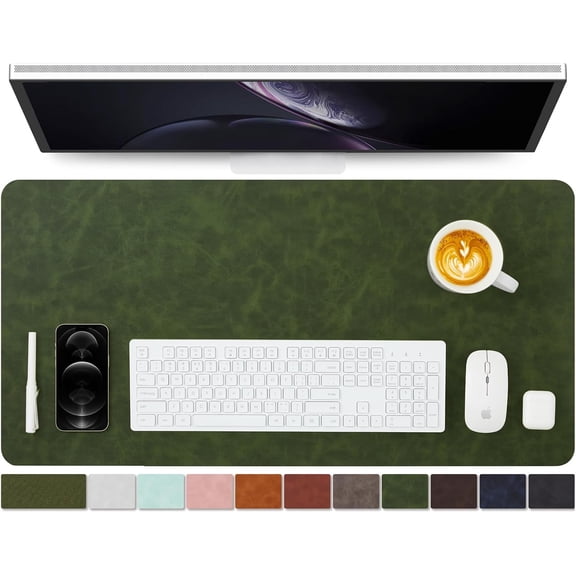 Distressed Leather Desk Mat - Non-Slip PU Desk Pad for Office and Home - Desk Organization and Accessories - Ideal for Large Mouse Pad and Desk Mats on Top of Desks(Forest Green,31.5"x 15.7")