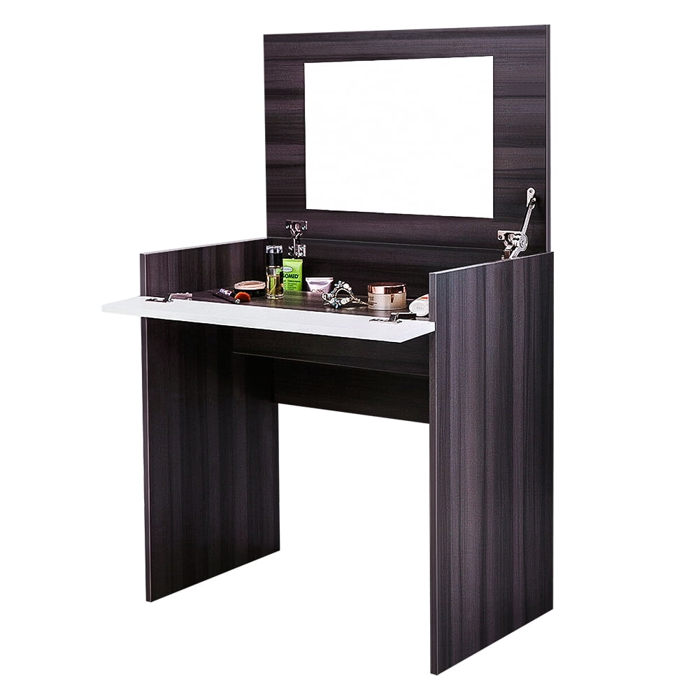 Lowestbest Makeup Vanity Set, Dressing Table with Flip up Mirror and Hidden Storage Box, Ebony&White Lowestbest Makeup Vanity Set, Dressing Table with Flip up Mirror and Hidden Storage Box, Ebony&White