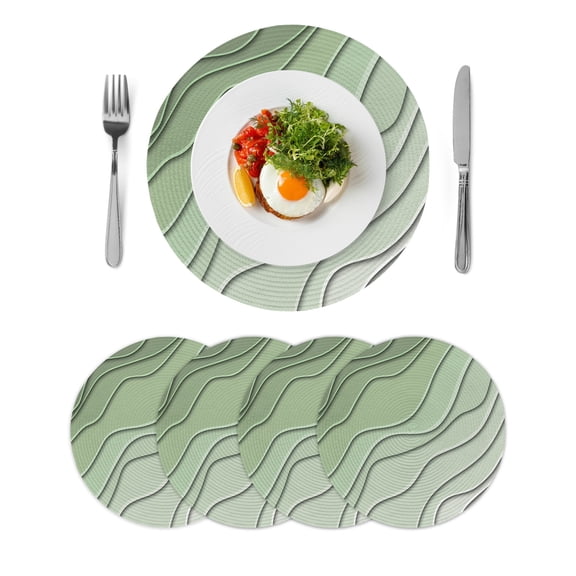 Sage Green Ombre Round 13 Inch Placemats Set of 4, Modern Geometric Abstract Art Aesthetics HeatResistant Non Slip Place Mats for Dining Table, Wipeable Braided Kitchen Table Mats for Housewarming