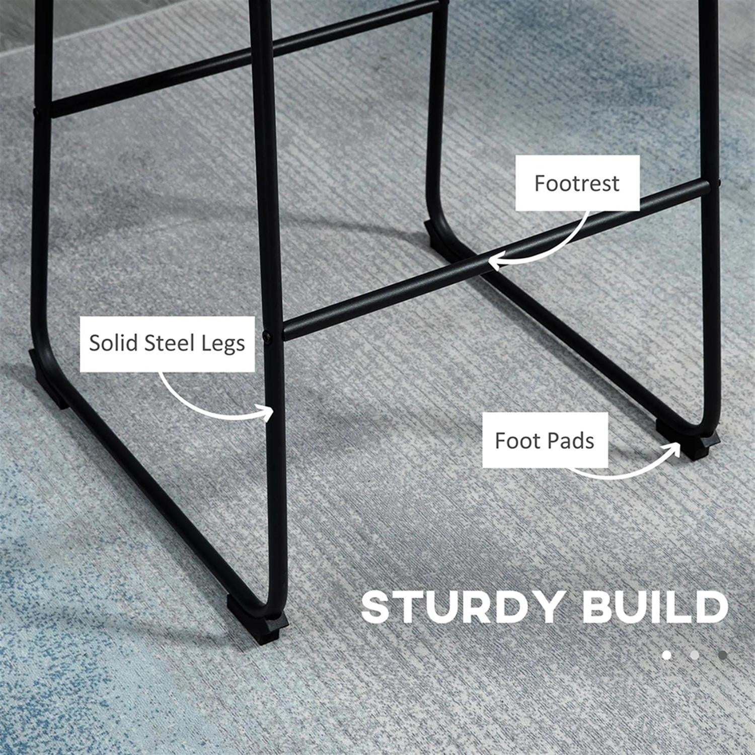 Demi Bonn Modern Counter Bar Stool Set of 2, Vintage PU Leather Bar Height Stool with Back and Steel Legs for Kitchen, Dinning Room, Black