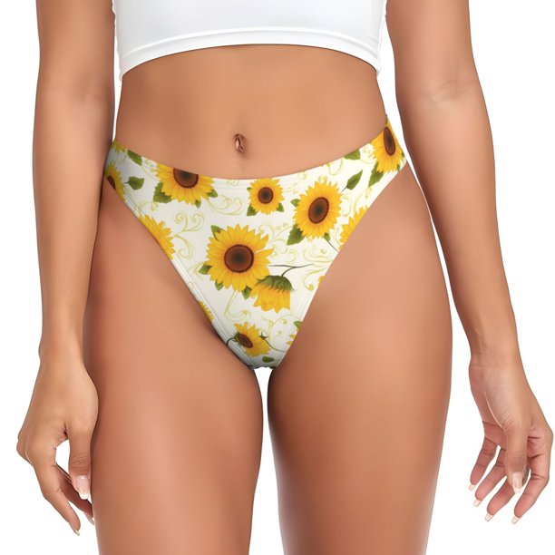 Balery European-style Pattern Sunflower A Tangas de Algodón para Mujer con Estampado – Ropa Interior Sexy, Transpirable, G-string-X-Large