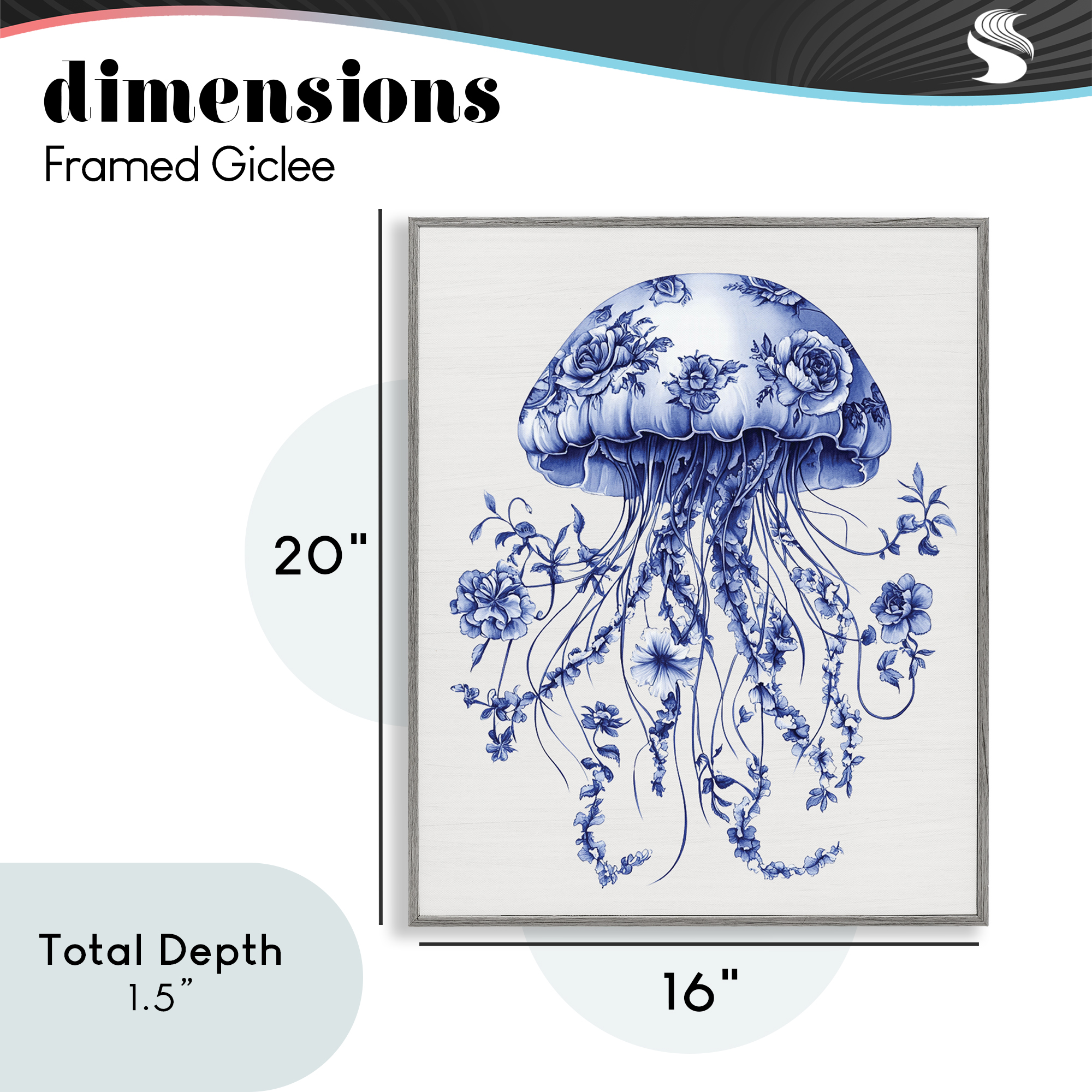 Funky Vintage Toile Jellyfish Gray Framed Giclee Art, design by Lettered and Lined