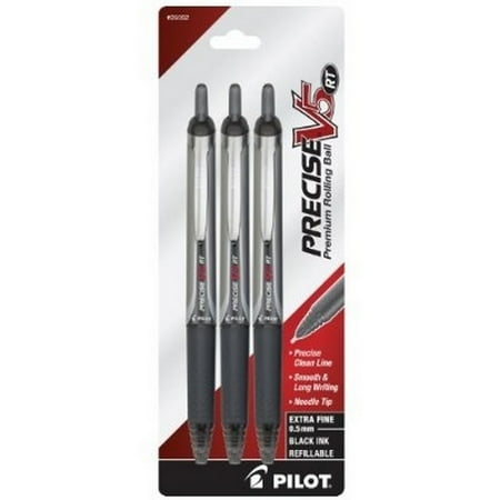 Pilot Precise V5 RT Retractable Rolling Ball Pens, Extra Fine Point, 3-Pack, Black Ink (26052)