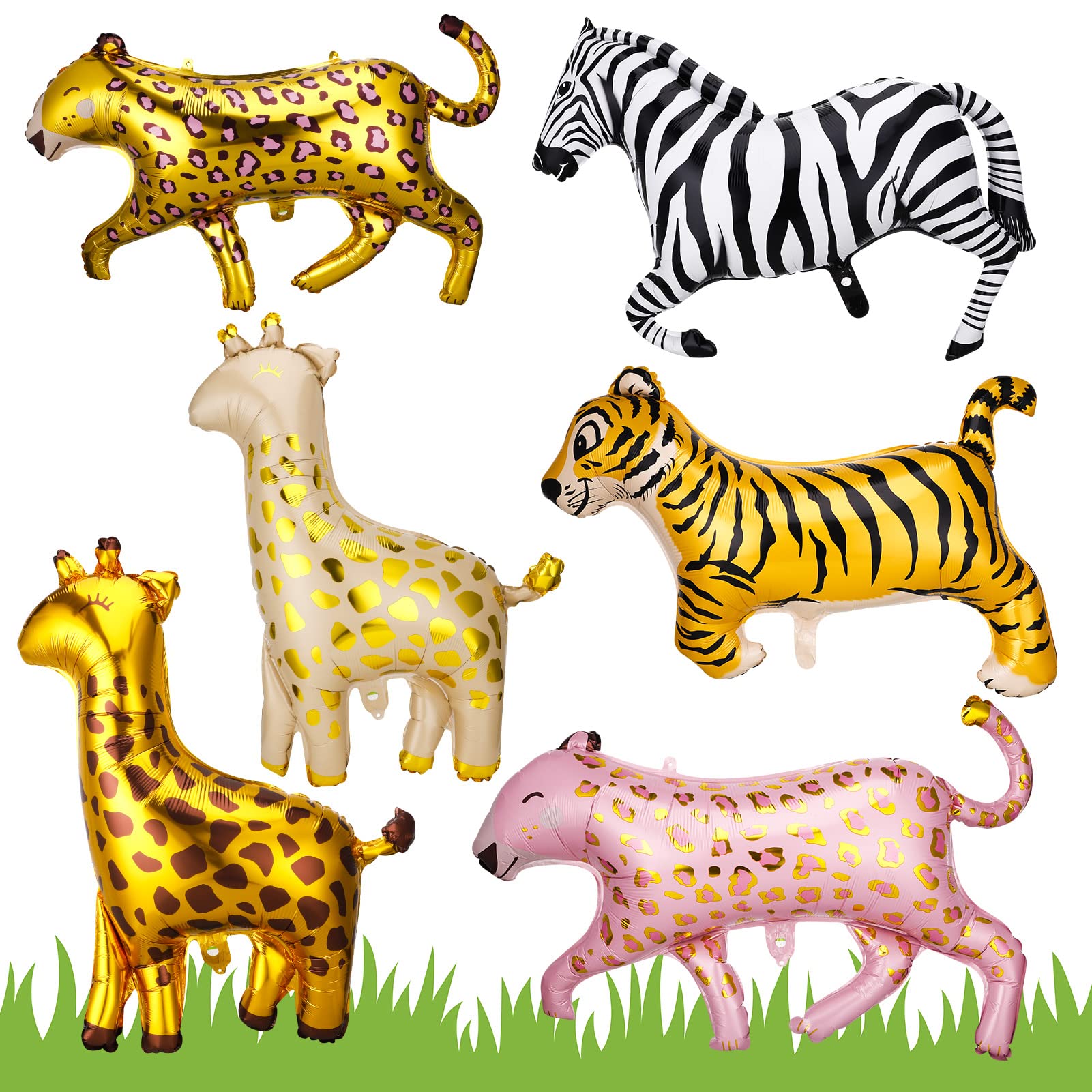 JOELELI 6 Pcs Leopard Giraffe Zebra Tiger Balloons Baby Shower Safari