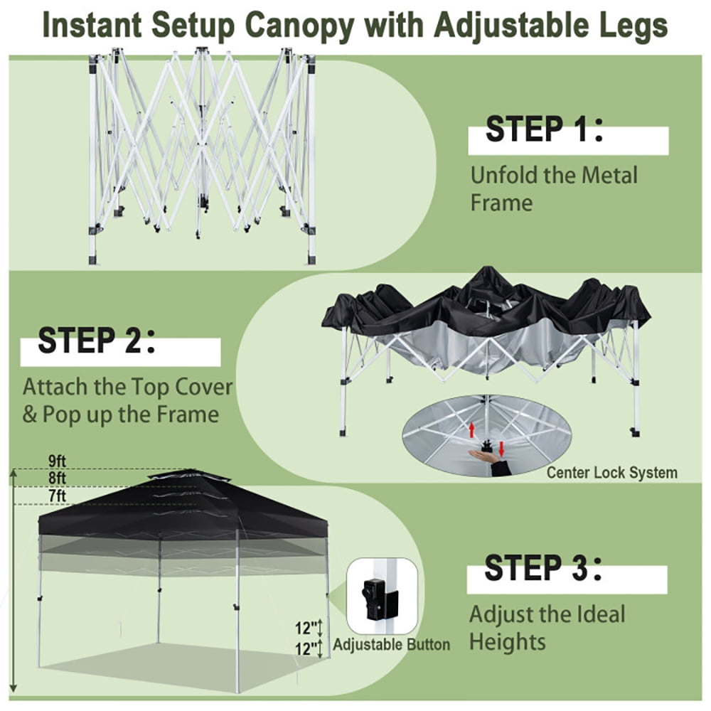 Aimee Lii 2-Tier 10 x 10 Feet Pop-up Canopy Tent with Wheeled Carry Bag, Backyard Canopy Gazebo for Party Camping BBQ Events, Black