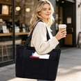 thumbnail image 3 of Fammart Large Canvas Tote Bag for Women with Zipper & Compartments, Crossbody Laptop Bags for Work College Travel-Black, 3 of 7