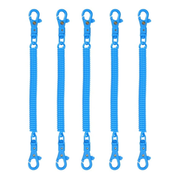 Uxcell Retractable Coil Spring Keychain, (7.9 Inch, Lake Blue) (5 Pcs), Anti-Lost Stretch Cord Safety Key Chain with Plastic Lobster Clasp, Suit For- Keys/Wallet/Cellphone