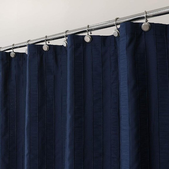 Navy Blue Shower Curtains Gathered Stripe Seersucker Puckered Ruffle Decorative Pattern for Modern Elegant Bathroom Spa Hotel with Buttonholes 70"x72", Not Waterproof