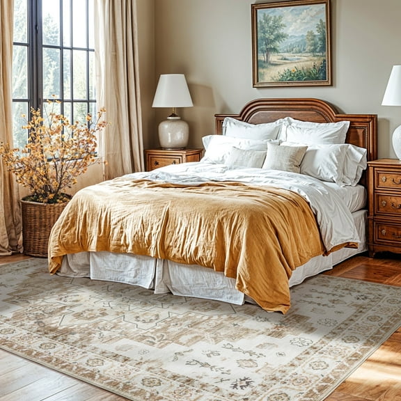 Sonoro Kate 4x6 Area Rugs for Living Room Bedroom, Non Slip Boho Machine Washable Indoor Floor Carpet, Cream