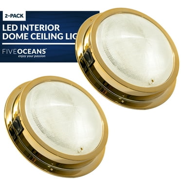 Five Oceans Marine LED Interior Dome Light, 2 Pack, 6 Inch Boat Ceiling LED Lights, Round High Power Downlight, Warm White LED, On-Off Rocker Switch, 12V, Surface Mount for Boat RV Trailer - FO2628-M2