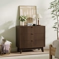 thumbnail image 1 of QinaQin Cómoda de 3 cajones con frente acanalado, diseño moderno de madera con jaladeras metálicas, ideal para sala, recámara o pasillo, 1 of 8