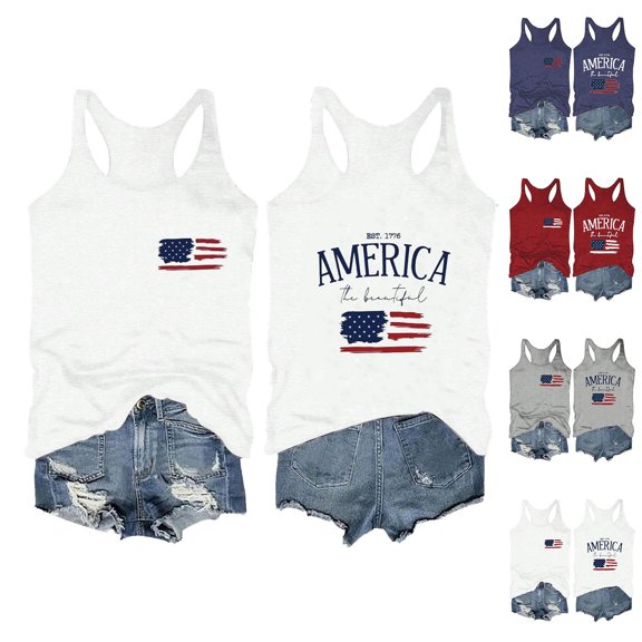 HCYSFG Womens Independence Day Crew Neck Sleeveless Tank Shirt oversized 4th of July Patriotic Flag Top 250th Anniversary Tee