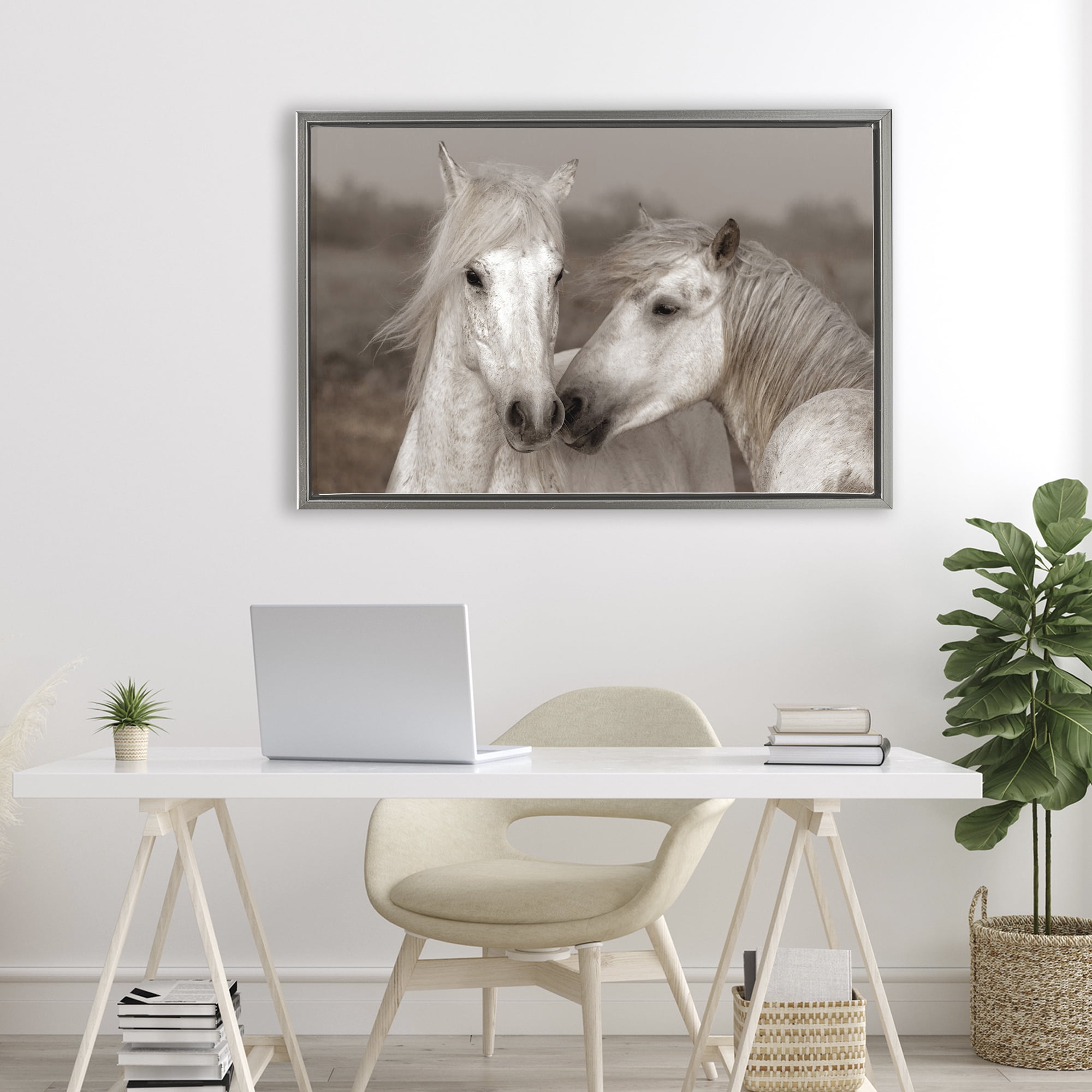Stupell Industries Gentle Companionship Horses Gray Framed Floater Canvas Wall Art, design by Danita Delimont
