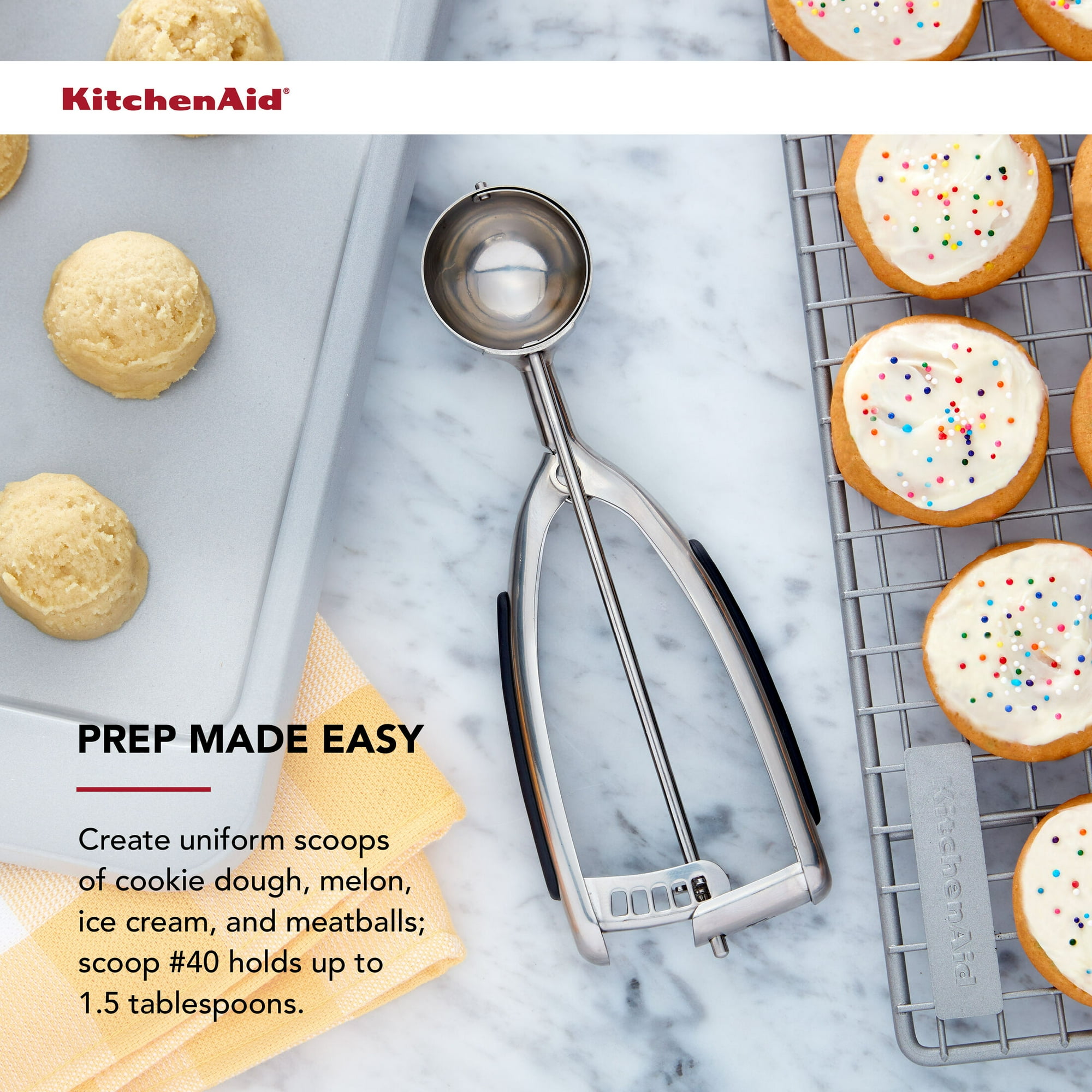 KitchenAid Stainless Steel 1.5 Tbsp Cookie Dough Scoop with Trigger, Black