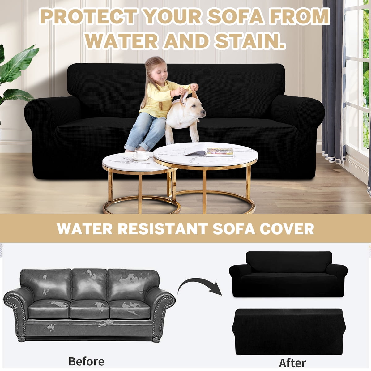Sanmadrola 100% Waterproof Sofa Cover Non Slip Couch Cover Stretch Slipcover Leakproof Couch Protector for Kids Dogs Cats Pets, Black, Sofa