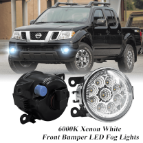 Pair Round LED Fog Lights for Nissan Frontier 2005-2017, 55W 6000K White Off-Road Lamps Black Front Bumper LED Fog Lights