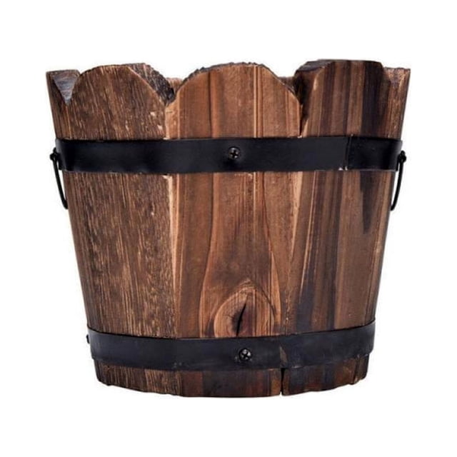 Wooden Bucket Barrel Planters Rustic Flower Pots Boxes Container with Drain Hole for Patio Garden