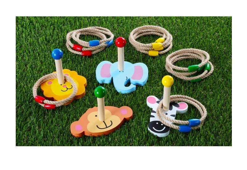 DUCKBOXX XX Wooden Jungle Animal Ring Toss Game Toy Set Indoor or Outdoor Game for Kids Ages 3yrs and up