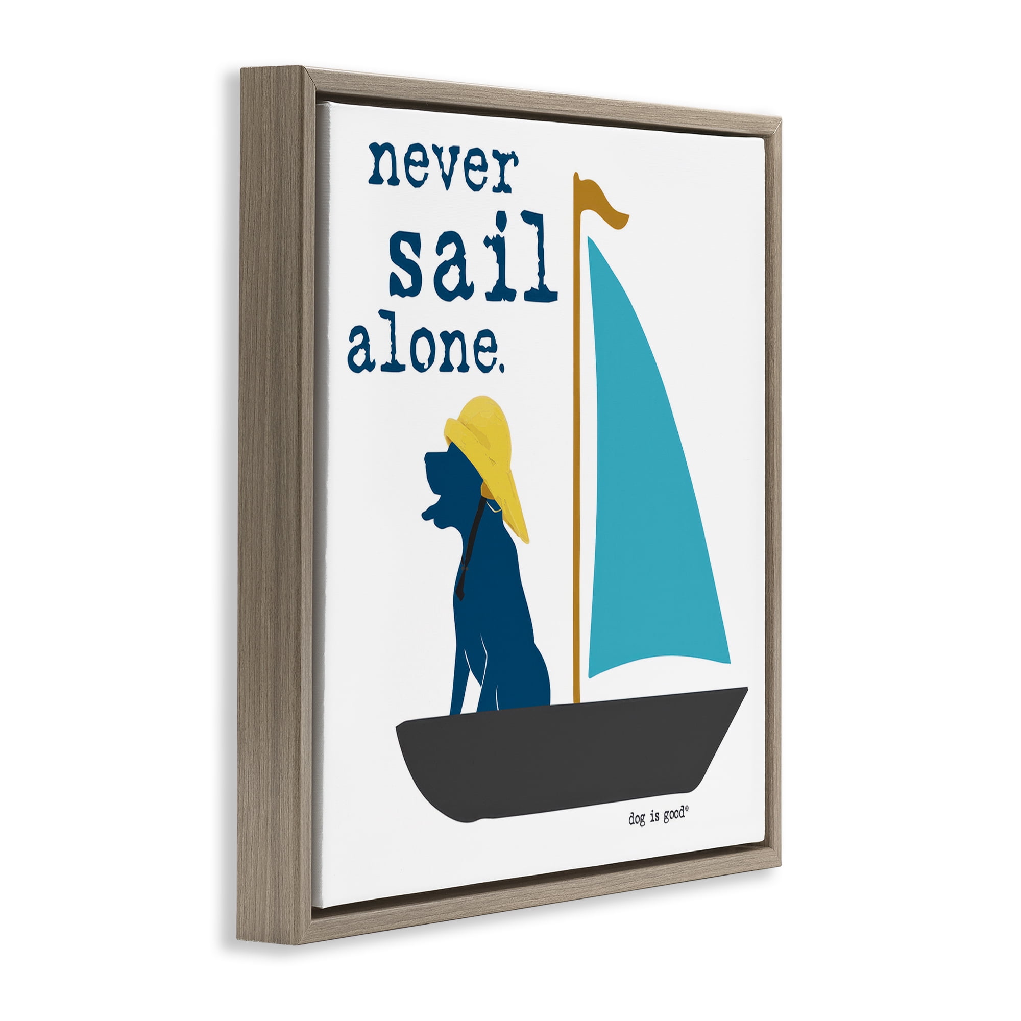Stupell Industries Never Sail Alone Dog Animals Painting Brown Floater Framed Canvas Art Print Wall Art, 25 x 25