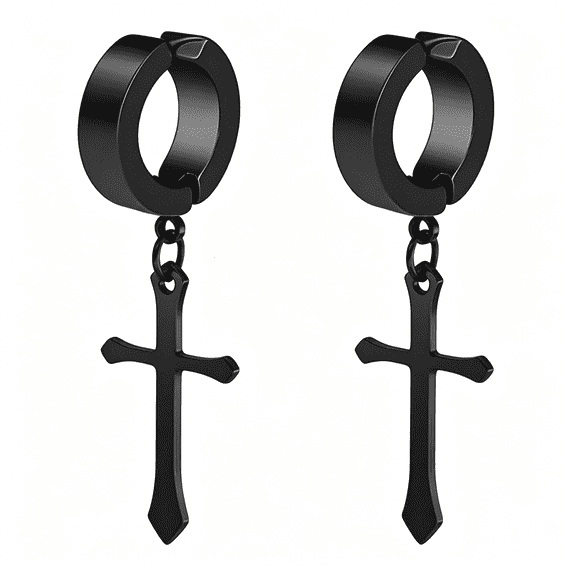 DESIGNICE Non-Pierced Earrings Set for Men Women Cross Titanium Steel Hoop Dangle Clip on Earring