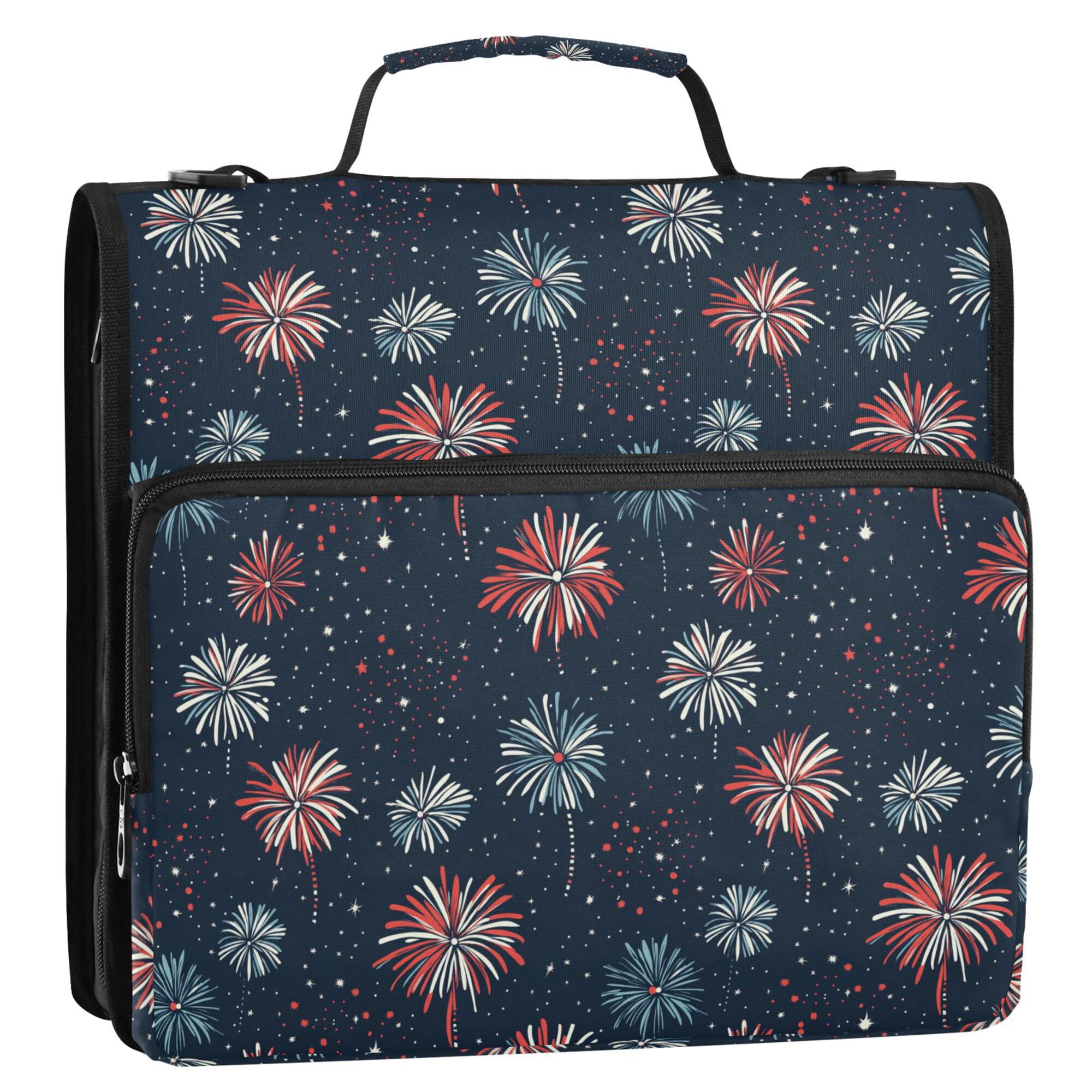 FORMRS Zipper Binder with Shoulder Strap 2-inch Ring 500 Sheet Capacity File Bag, Starry Fireworks Pattern