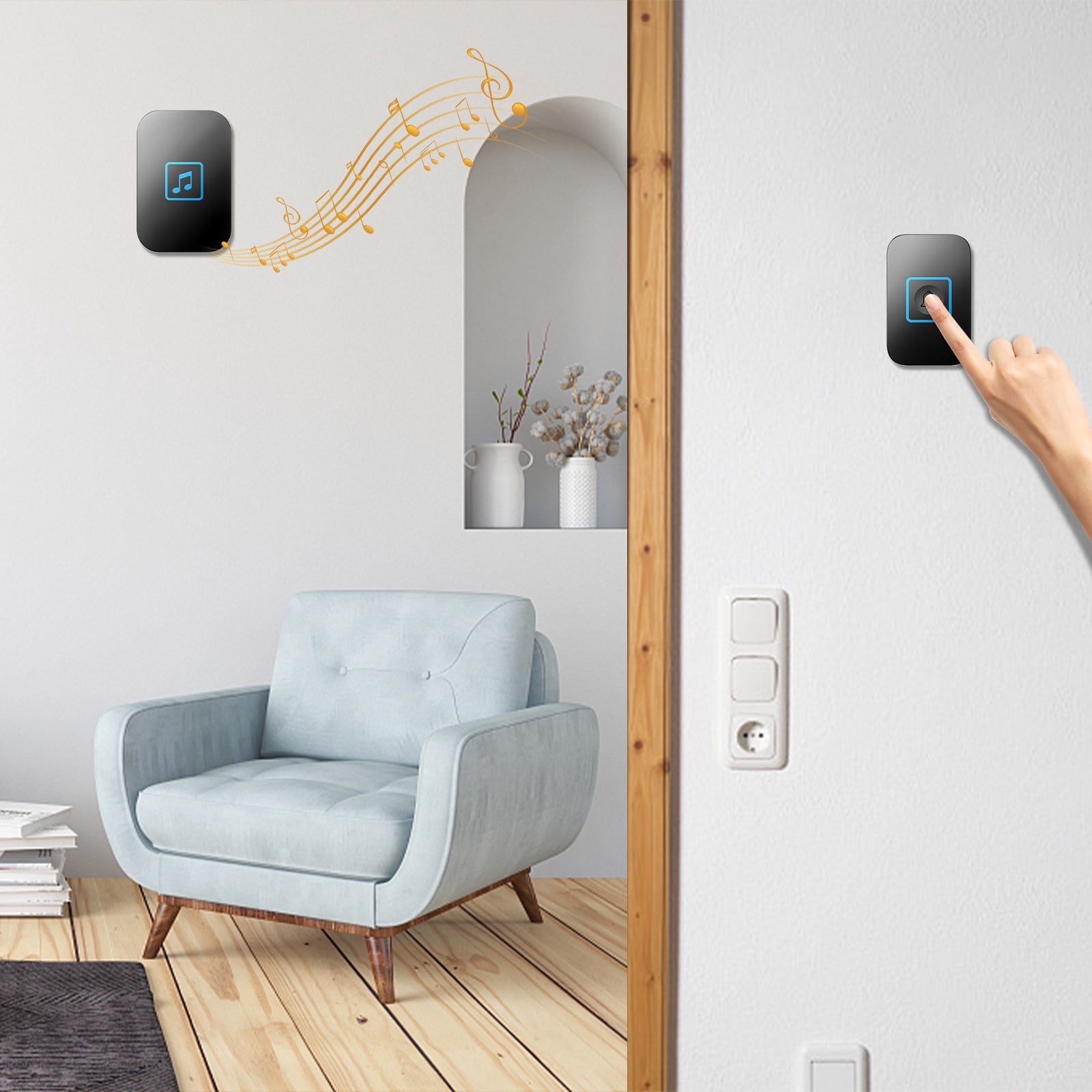 Lunxisen 3 Pcs Wireless Doorbell, Waterproof Door Bell Ringer Wireless Range, Buttons Different Tones, Volume Levels LED Flash, Door Bells Chimes for Home