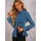 thumbnail image 5 of Camisas Vaqueras para Mujer, con Botones, Corte Entallado, Larga, Cuello en V, Chaquetas Vaqueras Ligeras. Azul Vaquero S, 5 of 9