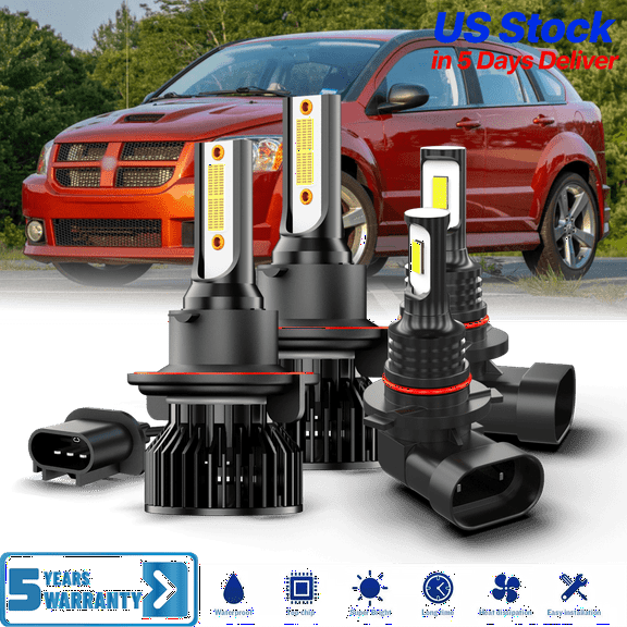 AQJ LED Headlights High Low Beam Fog Light For 2007 2008-2009 Dodge Caliber,4PCS,6500K,White