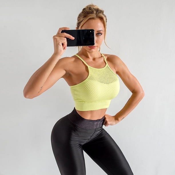 Ropa interior deportiva de secado rápido, de gran tamaño, a prueba de golpes, para mujer, de una pieza, transpirable, sujetador de fitness, chaleco de yoga sin costuras con cuello halter