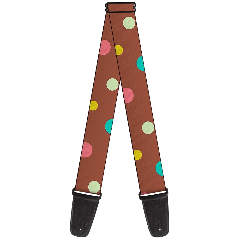 Buckle-Down Guitar Strap, Dots Brown Multi Pastel, 2 Inches Wide