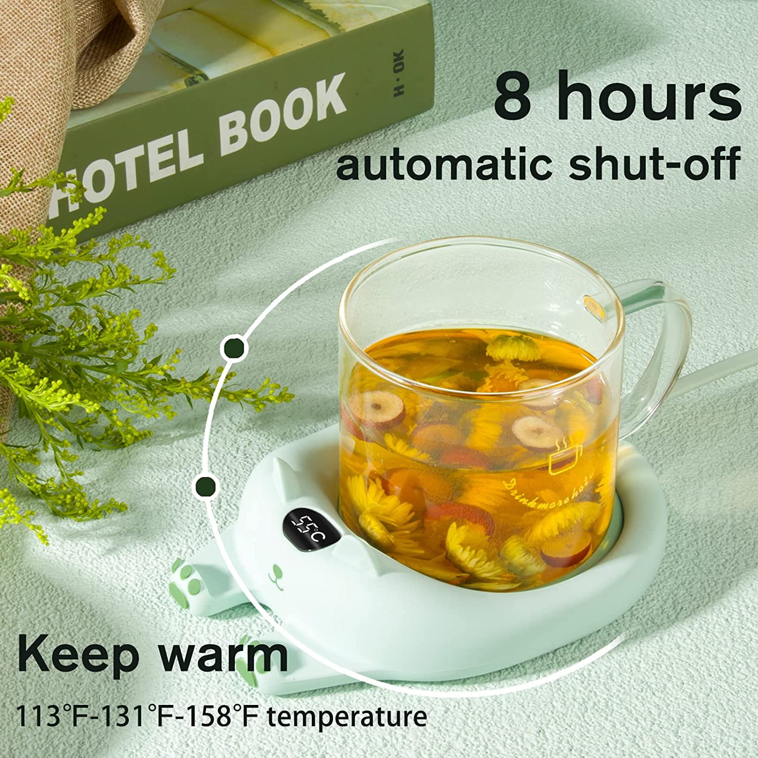 Mug Warmer,Coffee Warmer for Desk Coffee Cup Warmer Auto Shut Off,Smart  Candle Warmer With 3 Temp Settings,Electric Beverage Warmer Plate for Coffee,Cocoa,Tea,Water  and Milk (Not Include Cup) 