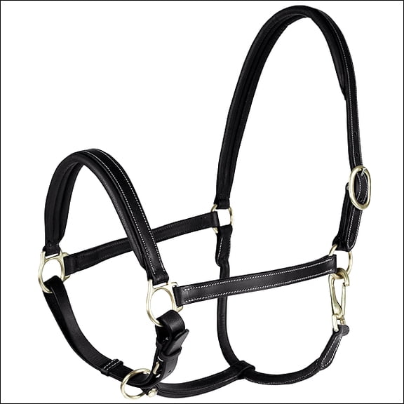 Cob Horze Horse Soft Leather Double Stitched Largo Halter Neck Straps Black