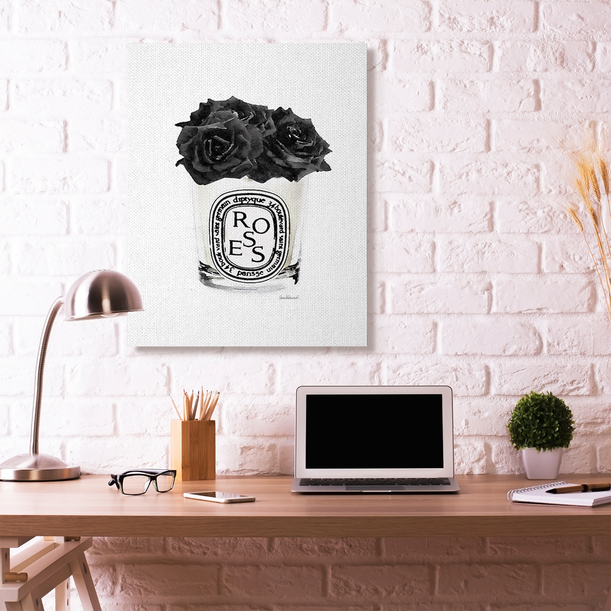 Stupell Industries Fashion Designer Rose Flower Glass Black Watercolor Canvas Wall Art by Amanda Greenwood