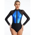 thumbnail image 3 of CHICTRY Womens Rhinestone Ballet Gymnastics Leotard Metallic Long Sleeve Rhythmic Gymnastics Dance Bodysuit Royal Blue XL, 3 of 7