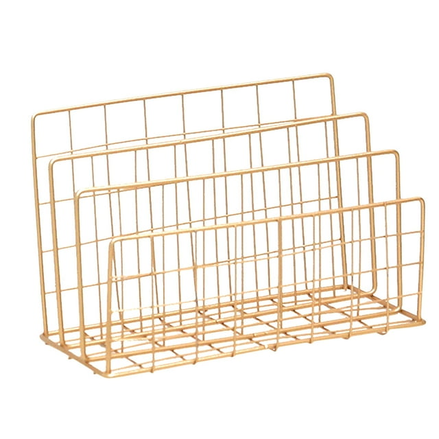 Estante de hierro forjado de estilo nórdico para periódicos y revistas, libros, revistas, archivadores, escritorio (dorado)