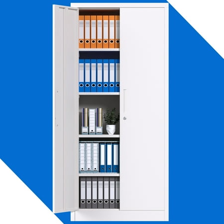 

Leariso 71 H Metal Garage Storage Cabinet with Adjustable Shelves For Home Office White