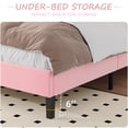 thumbnail image 5 of 4 EVER WINNER Full Platform Bed with Horizontal Stitched Pink Velvet Headboard, Upholstered Base, Stable Slat Support, Easy Assembly, 5 of 9