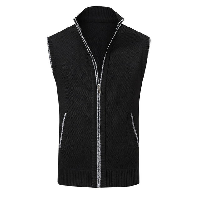Gilet Tricoté à Col Montant avec Poche Zippée Mode Automne et Hiver pour Hommes