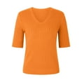 thumbnail image 3 of Women's Summer Sweater Short Sleeve V-Neck Breathable Cotton Pullover Soft Lightweight Knit Blouse Orange XXL, 3 of 4
