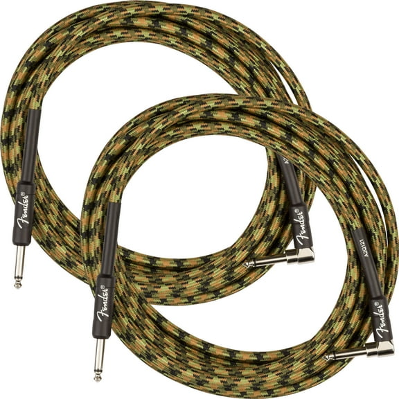 Fender 18.6-Foot Professional Instrument Cable, Straight-Angled, Woodland Camo - 2 Pack
