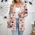 thumbnail image 4 of WTOBBY Women's Lightweight Open Front Cardigan Sweater Long Sleeve Casual Loose Thin Knit With Pockets Halloween Print Cover Up Top For Fall Layering,Pink M, 4 of 6