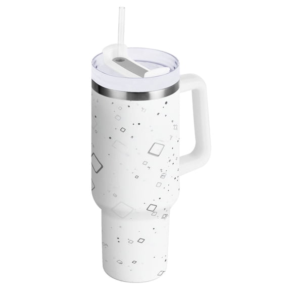 Grey Square Pattern Insulated Tumblers 40oz Double-Walled Stainless Steel Water Bottles Car Handle