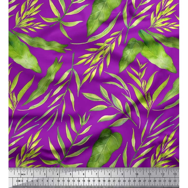 Soimoi Purple Rayon Fabric Leaf Leaves Decor Fabric Printed Yard 56 Inch Wide