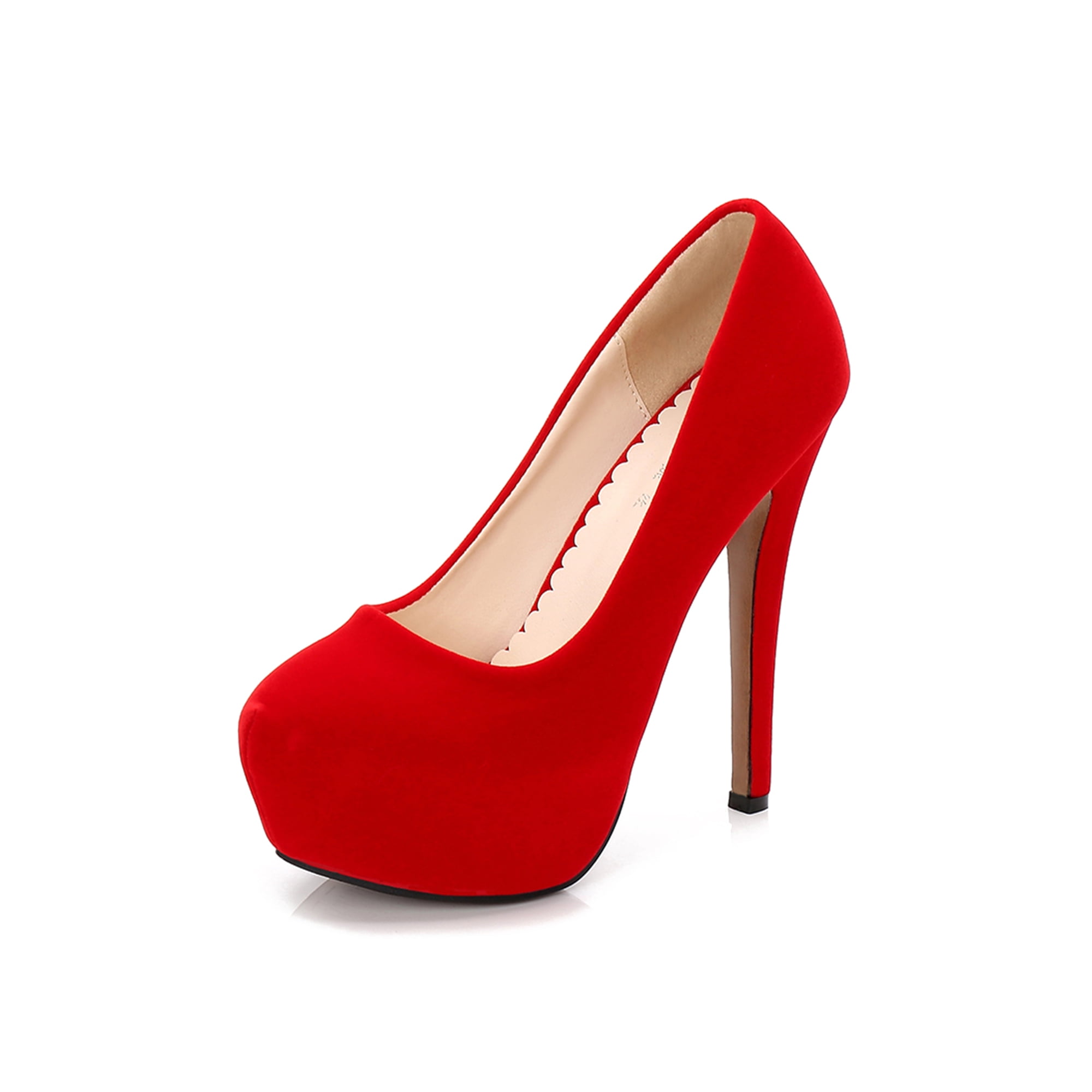 Woobling Women Anti Slip Platform Pump Work Sexy Round Toe Pumps Red 14cm 7